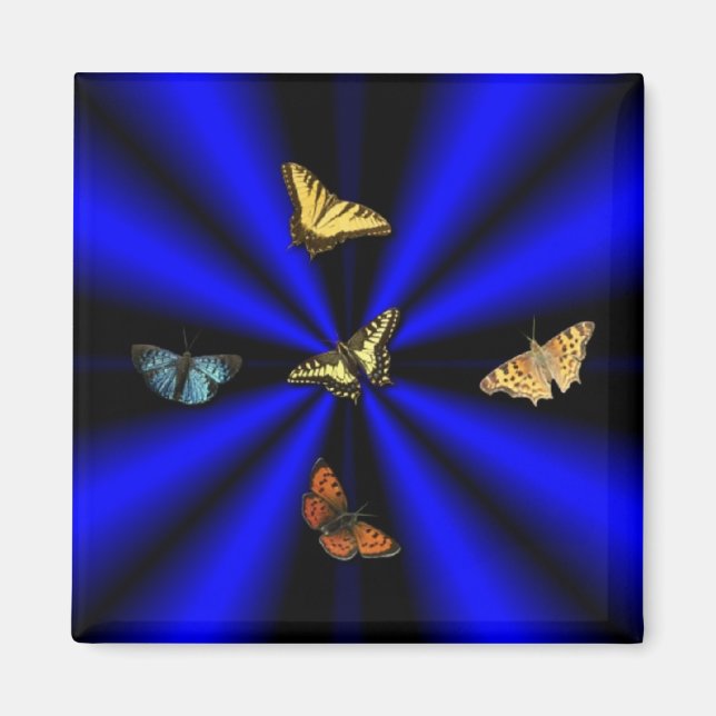 Butterfly on black and blue rainbow magnet (Front)