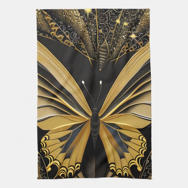 Butterfly on Black Tea Towel (Vertical)