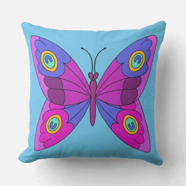 Butterfly on Blue Background Throw Pillow (Front)