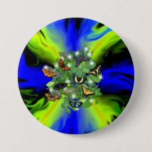 Butterfly on blue green Rainbow with stars, drops 7.5 Cm Round Badge