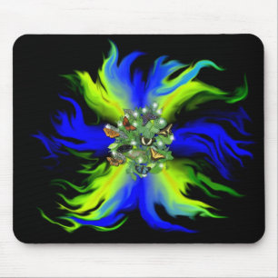 Butterfly on blue green Rainbow with stars, drops Mouse Mat