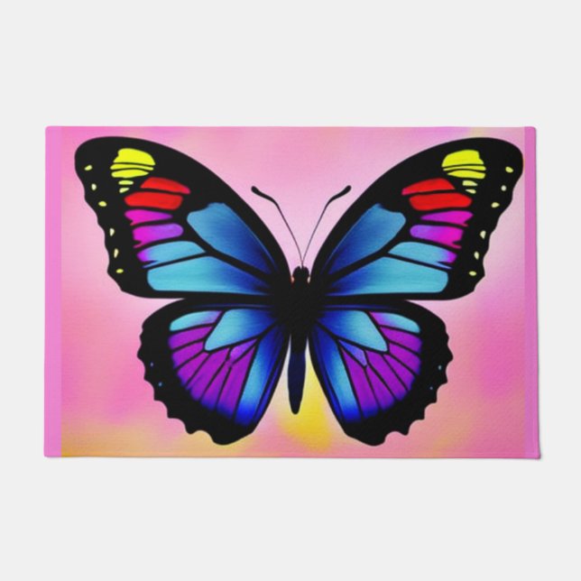 Butterfly on bright background cute fun summer doormat (Front)