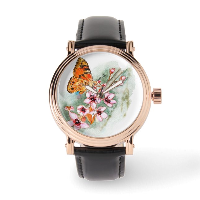 Butterfly on cherry blossoms watch (Front)