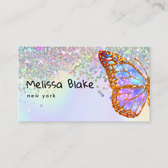 butterfly on faux glitter design business card (Front)