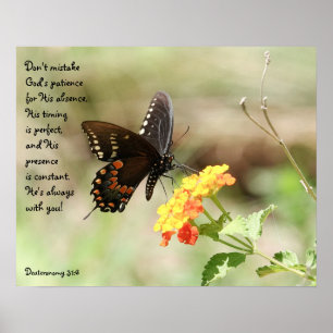 Butterfly on Floral w Verse from Deuteronomy 31:6 Poster