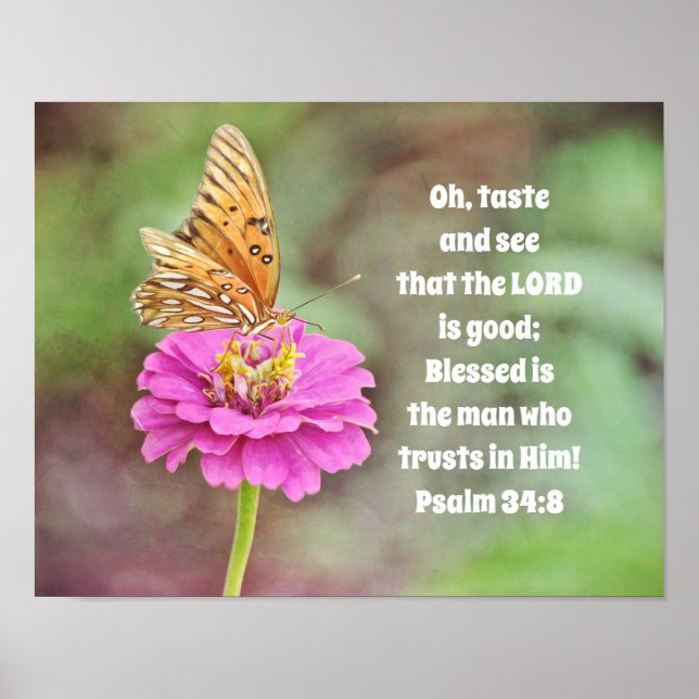 Butterfly on Flower Bible Scripture Poster (Front)