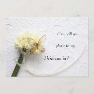 Butterfly on flower bouquet be my bridesmaid invitation