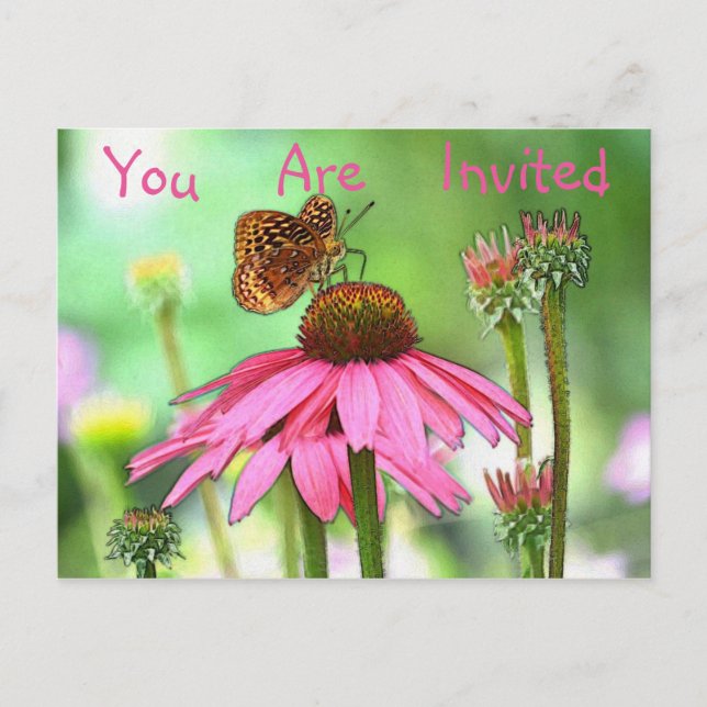 Butterfly On Flower Invitation (Front)
