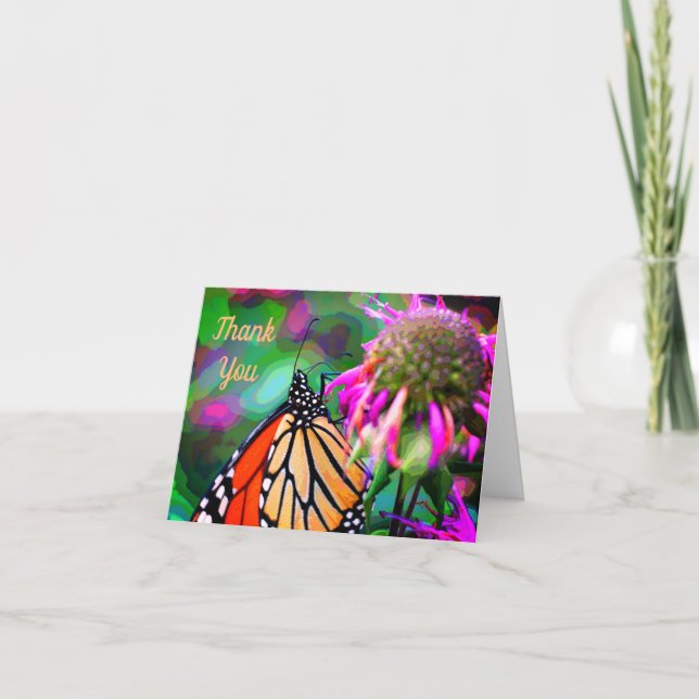 Butterfly On Flower Nature Art Thank You Card (Front)