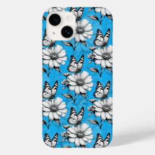 Butterfly On Flower Pattern Blue Design Case-Mate iPhone 14 Case