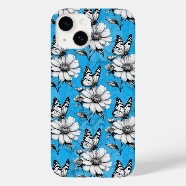 Butterfly On Flower Pattern Blue Design   Case-Mate iPhone Case (Back)