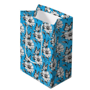 Butterfly On Flower Pattern Blue Design   Medium Gift Bag