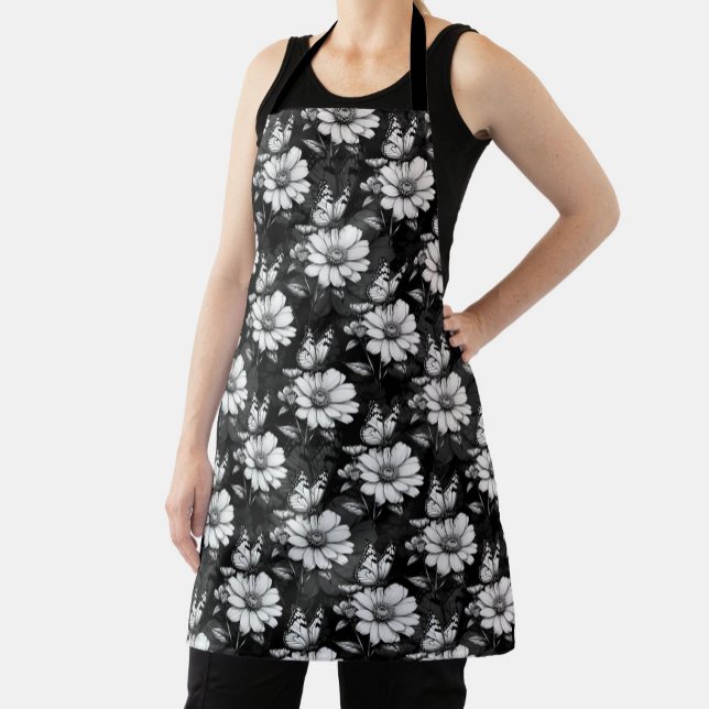 Butterfly On Flower Pattern Design - Black  Apron (Creator Uploaded)