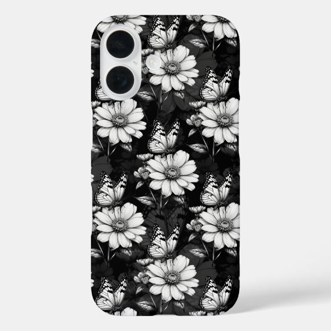 Butterfly On Flower Pattern Design - Black  Case-Mate iPhone Case (Back)