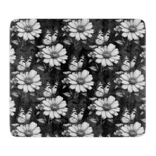 Butterfly On Flower Pattern Design - Black Cutting Board