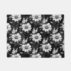 Butterfly On Flower Pattern Design - Black Doormat