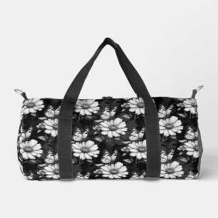 Butterfly On Flower Pattern Design - Black Duffle Bag