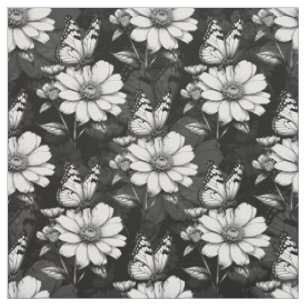Butterfly On Flower Pattern Design - Black Fabric