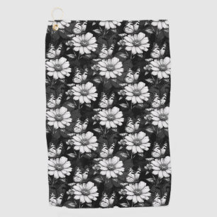 Butterfly On Flower Pattern Design - Black Golf Towel
