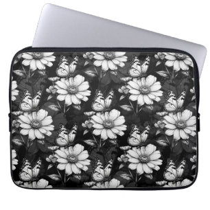 Butterfly On Flower Pattern Design - Black Laptop Sleeve