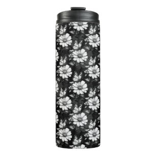 Butterfly On Flower Pattern Design - Black Thermal Tumbler