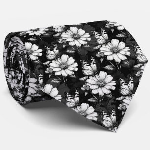 Butterfly On Flower Pattern Design - Black  Tie
