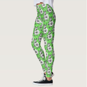 Butterfly On Flower Pattern Green Design   Leggings