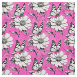 Butterfly On Flower Pattern Pink Design Fabric