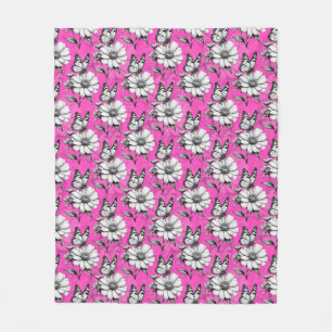 Butterfly On Flower Pattern Pink Design Fleece Blanket