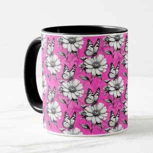 Butterfly On Flower Pattern Pink Design Mug