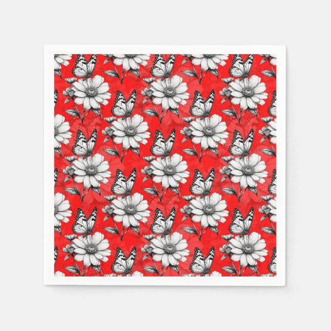 Butterfly On Flower Pattern Red Design   Napkin (Front)