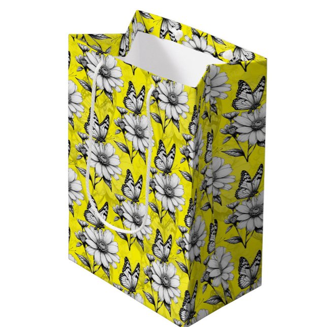Butterfly On Flower Pattern Yellow Design   Medium Gift Bag (Creator Uploaded)