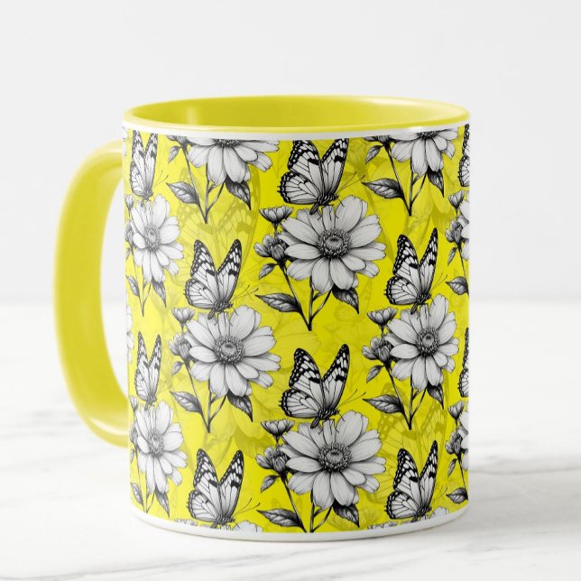 Butterfly On Flower Pattern Yellow Design   Mug (Creator Uploaded)