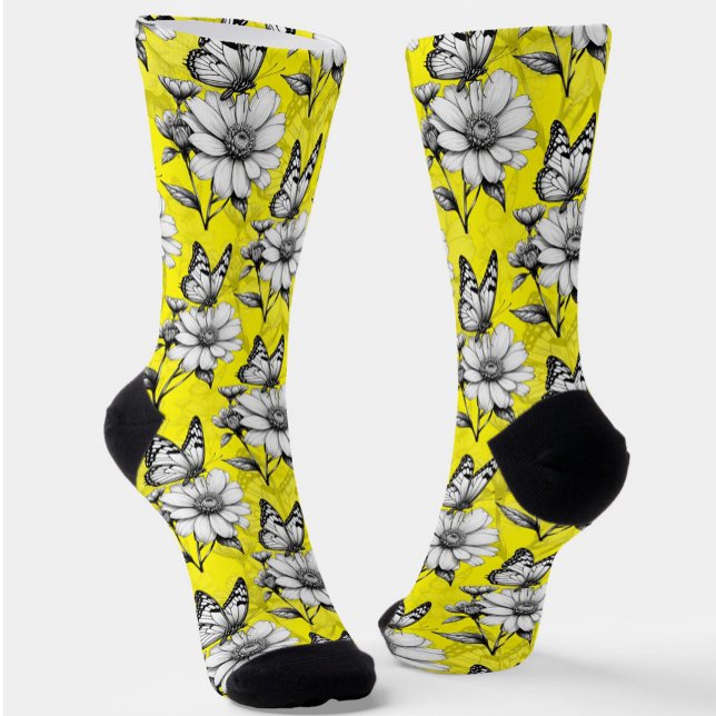 Butterfly On Flower Pattern Yellow Design   Socks (Creator Uploaded)