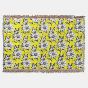 Butterfly On Flower Pattern Yellow Design Throw Blanket