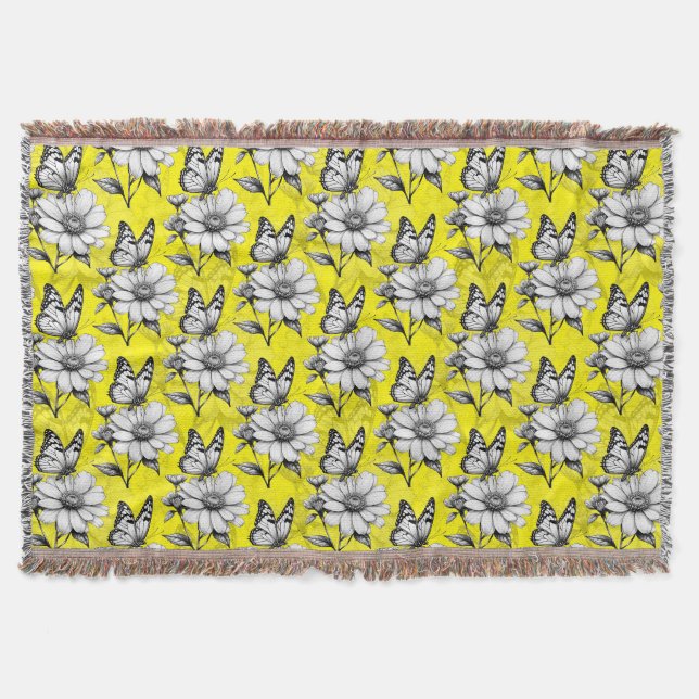 Butterfly On Flower Pattern Yellow Design   Throw Blanket (Front)