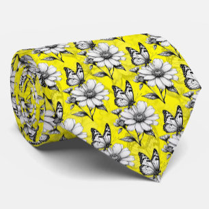 Butterfly On Flower Pattern Yellow Design   Tie