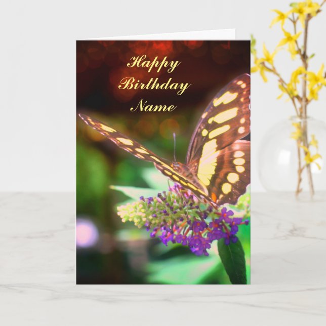 Butterfly On Flower Personalised Birthday Card (Yellow Flower)