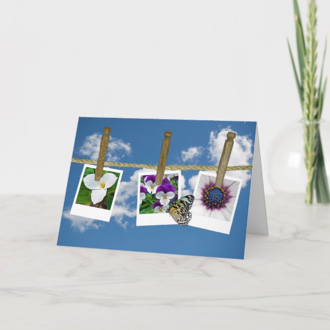 Butterfly on Flower Photo Birthday Card (Front)