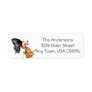 Butterfly on Flowers, customised address 