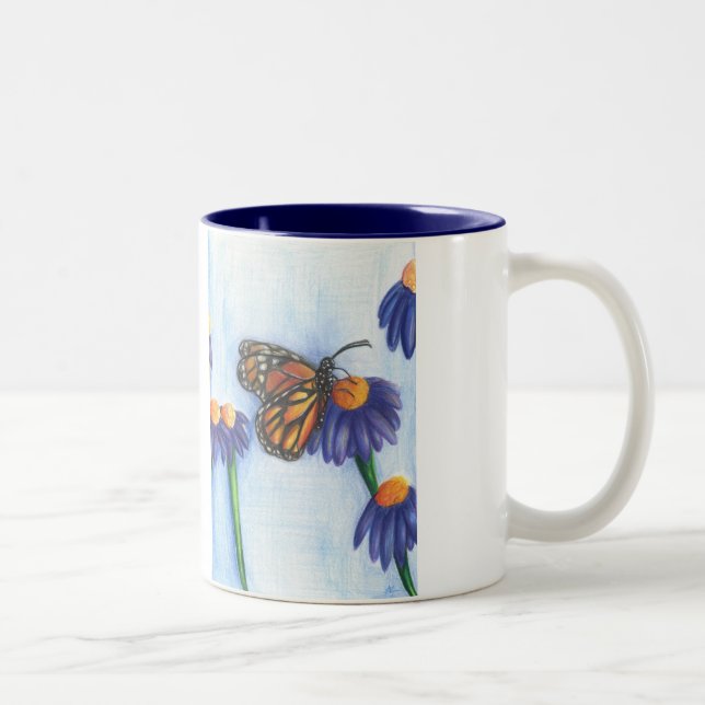 Butterfly on Flowers Mug 11oz (White/Navy) (Right)