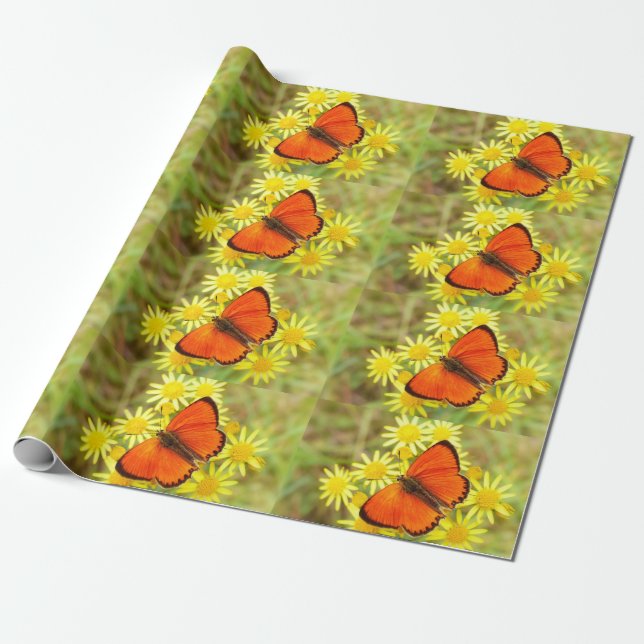 Butterfly On Flowers Wrapping Paper (Unrolled)