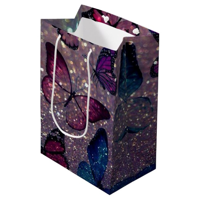 Butterfly on Glitter Medium Gift Bag (Front Angled)