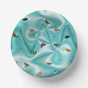 Butterfly on green Silk with Pearls Paper Plate