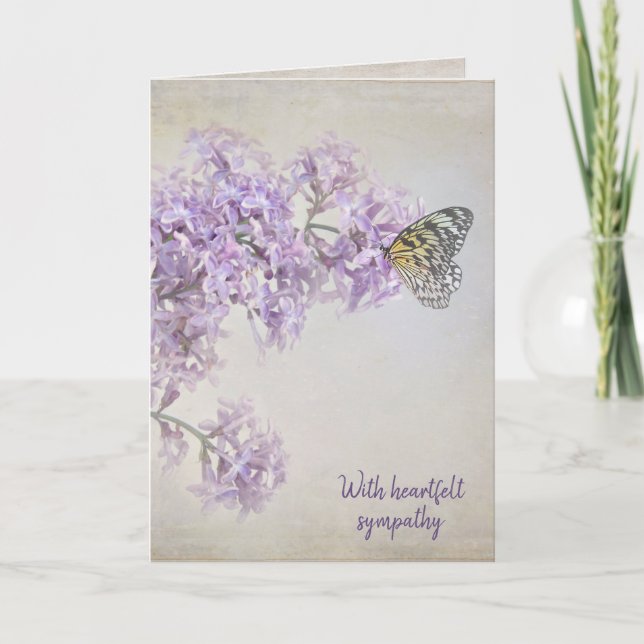 Butterfly on Lilac Flower Sympathy  Card (Front)