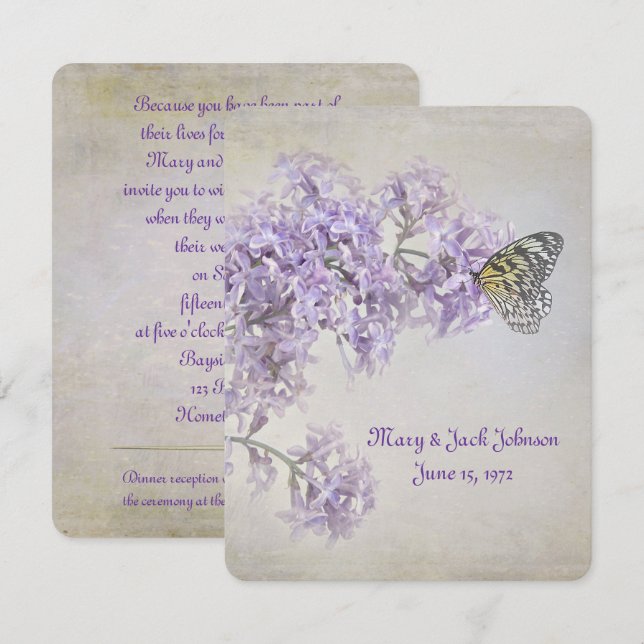 Butterfly on Lilacs Vow Renewal Invitation (Front/Back)
