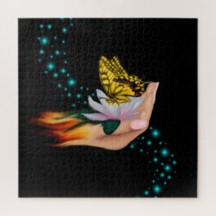Butterfly on Lotus Bloom Jigsaw Puzzle