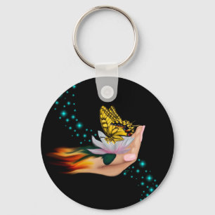 Butterfly on Lotus Bloom Key Ring