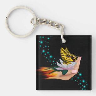Butterfly on Lotus Bloom Key Ring