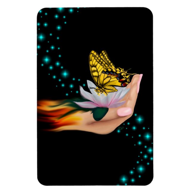 Butterfly on Lotus Bloom Magnet (Vertical)